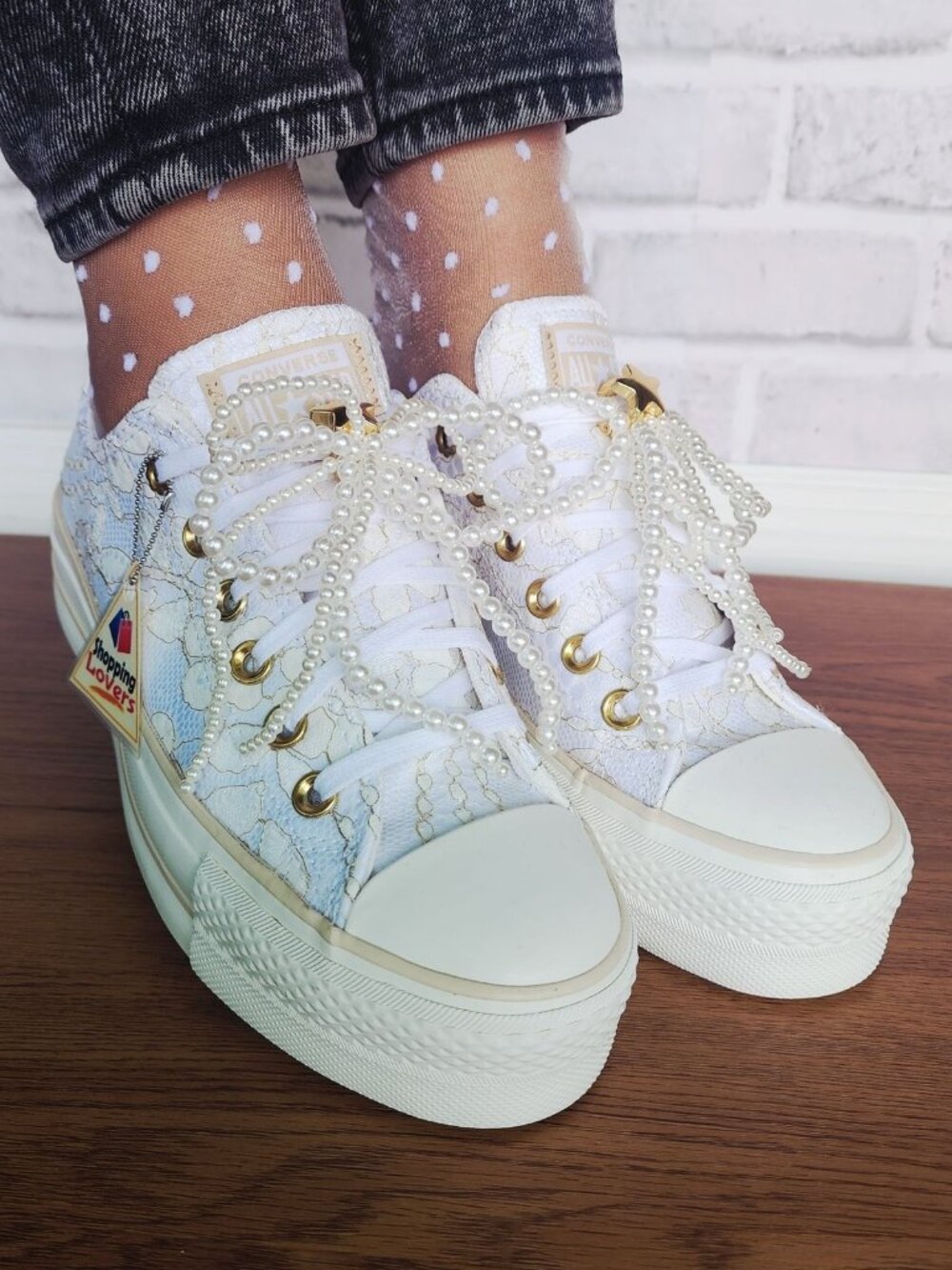 Converse Chuck Taylor Platform White Pearl Lace 7.5 Women Sneakers Shoes